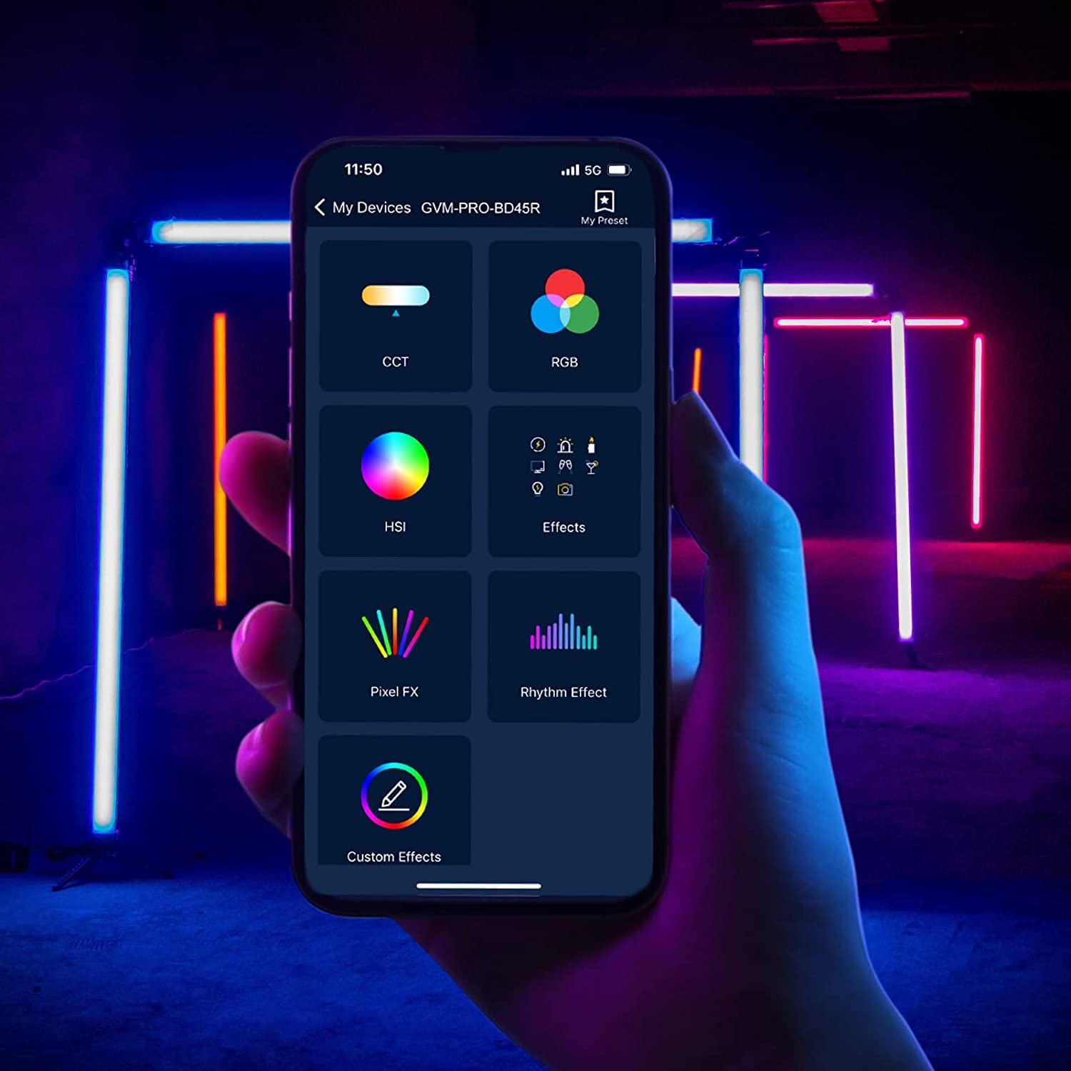 GVM LED Video Lichtstab, 120cm 45W 2700K-10000K RGB Fotografie Lichtstab, Studiolicht Video Beleuchtung für Fotografie Studio Video Film YouTube TikTok, 12 Lichteffekte und 6 Pixel Effekte, DMX/APP
