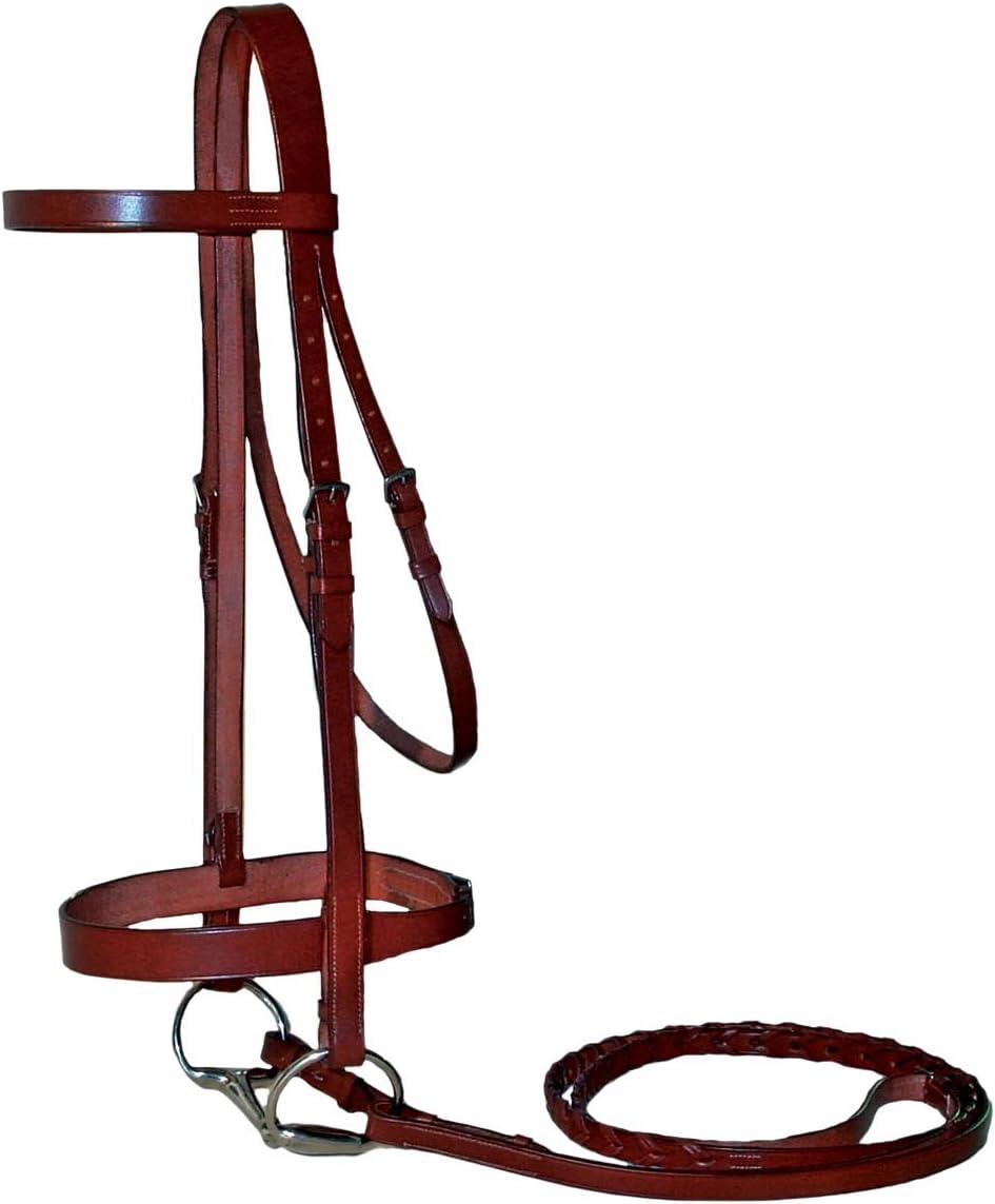 Classic Flat Leather English Hunt Bridle with 3/4" Wide Laced Reins, Stainless Steel Hardware, Heavy Duty.