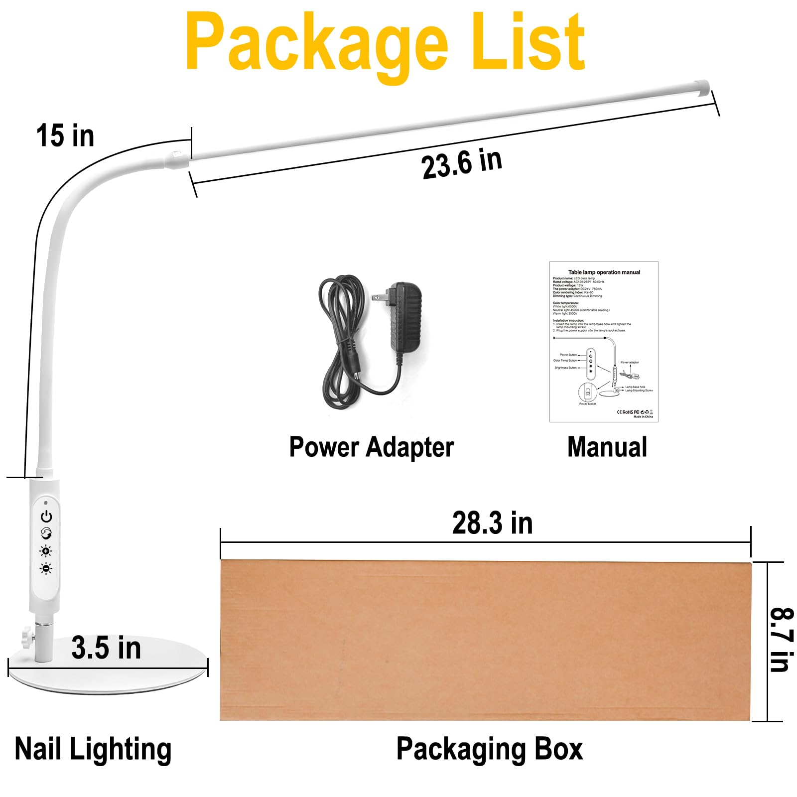 CGBE 60cm Lampada da Tavolo per Unghie: 360° Flessibile Lampada da Scrivania per Unghie per Onicotecnico - Tocca Controllo - Dimmerabile Luce Scrivania LED per Manicure Lettura Studio Lavoro