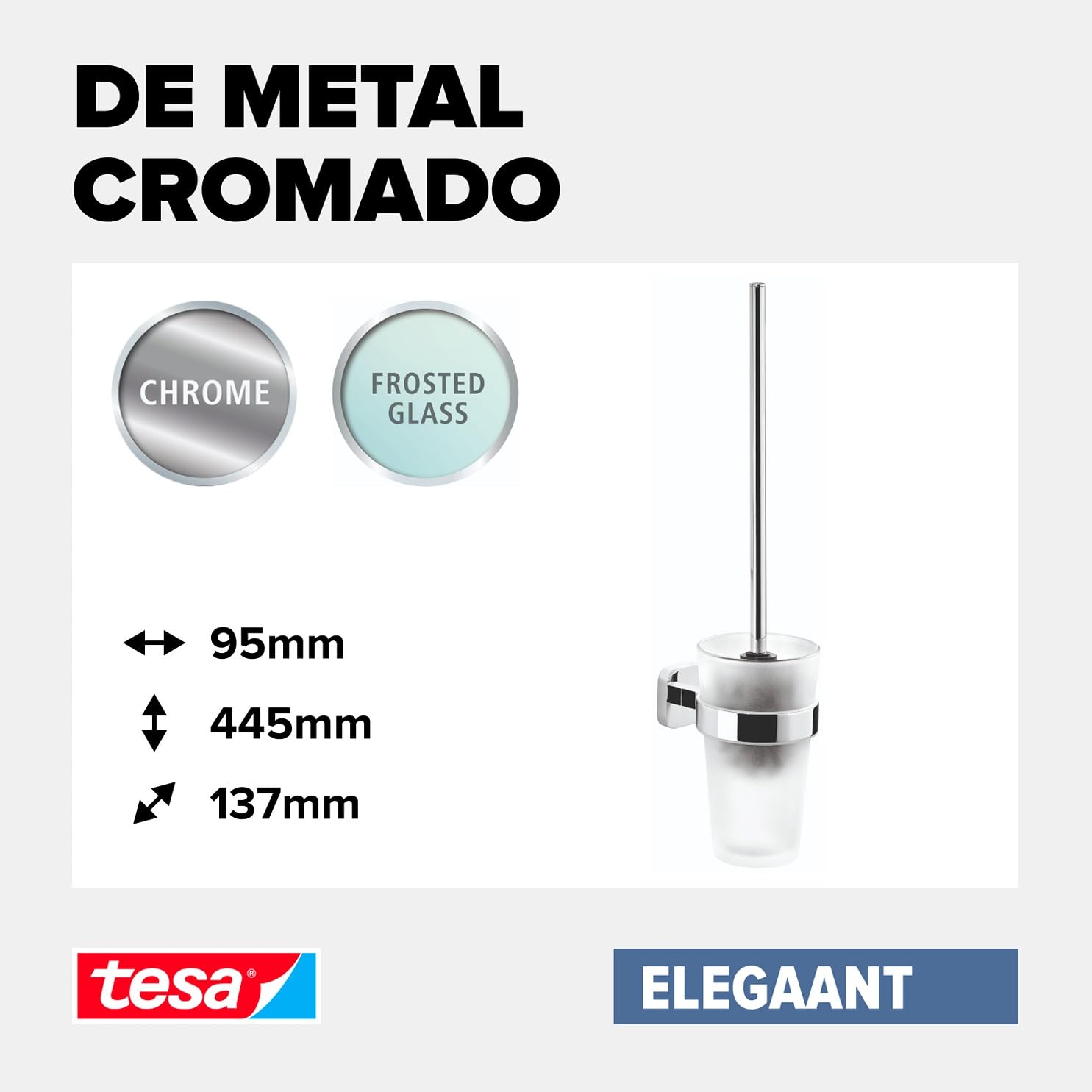 tesa Escobilla de baño Elegaant, autoadhesiva, metal cromado, extraordinario diseño