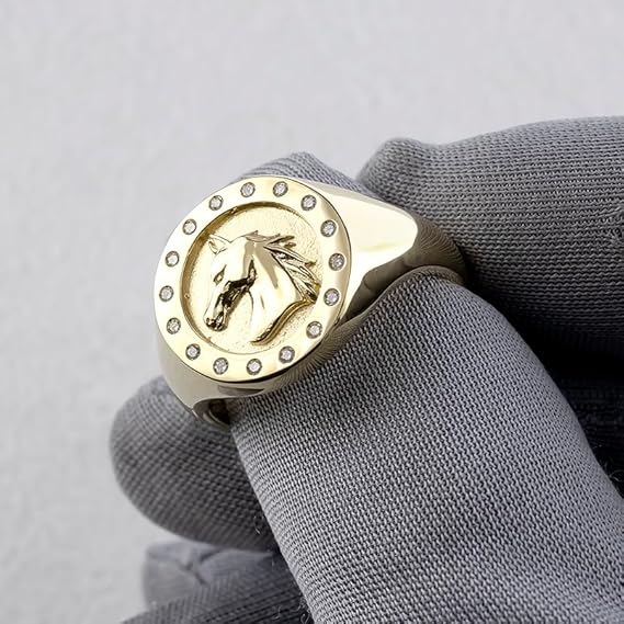 18金 メンズ ゴールド リング 馬 印台 ダイヤモンド 指輪 シグネットリング 2026年 お守り 金運 仕事運 - 画像 (5)