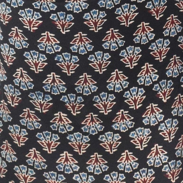 Image of Ethnics of Kutch Women's Ajrakh Modal Silk Natural Dye Hand Block Print Unstitched Kurta Fabric Mtr Length (2.5 Mtrs - Black 30101A)