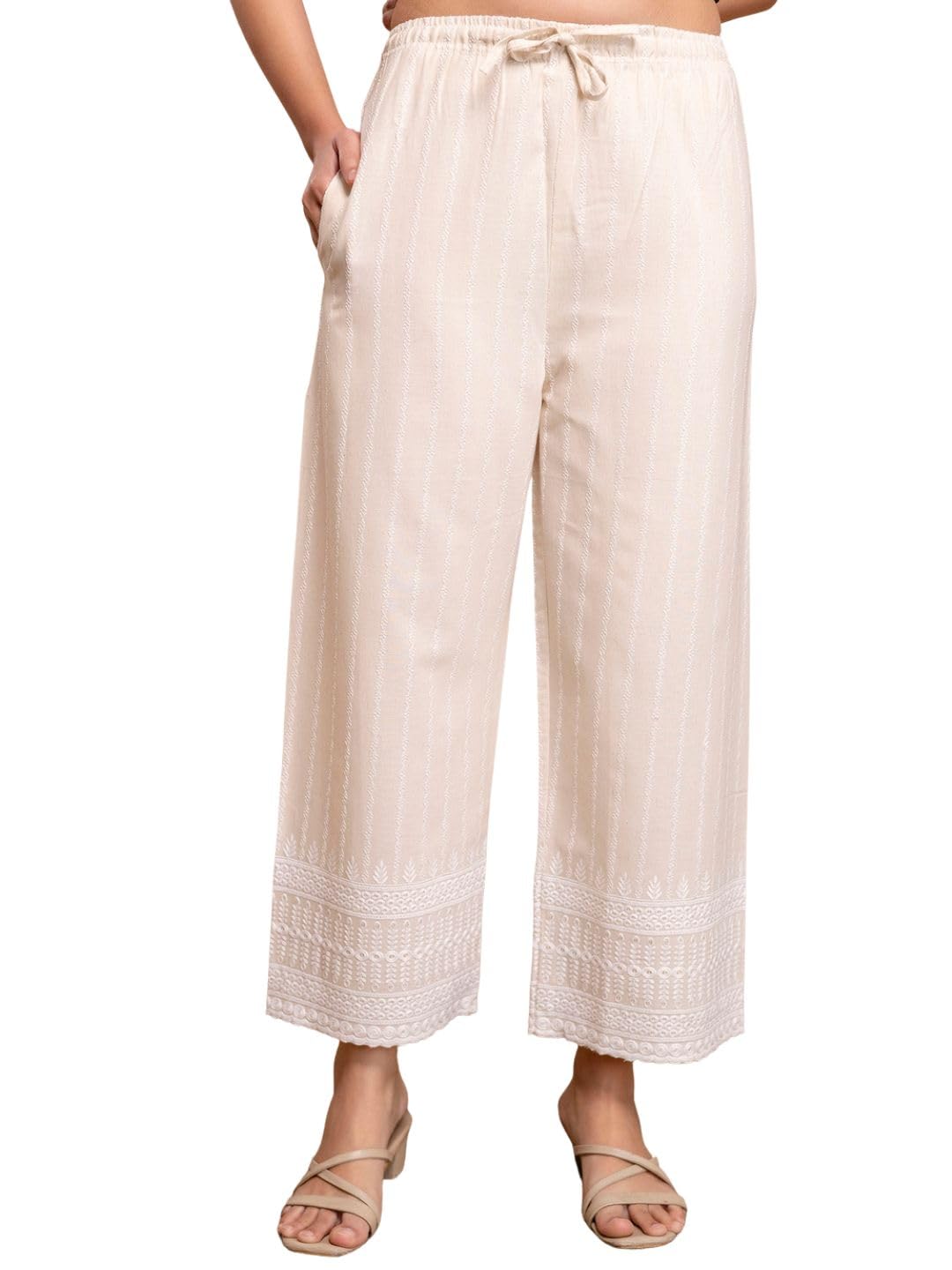 feranoid Women’s Cotton Embroidered Wide-Leg Palazzos | Soft, Breathable & Elegant-picture-28