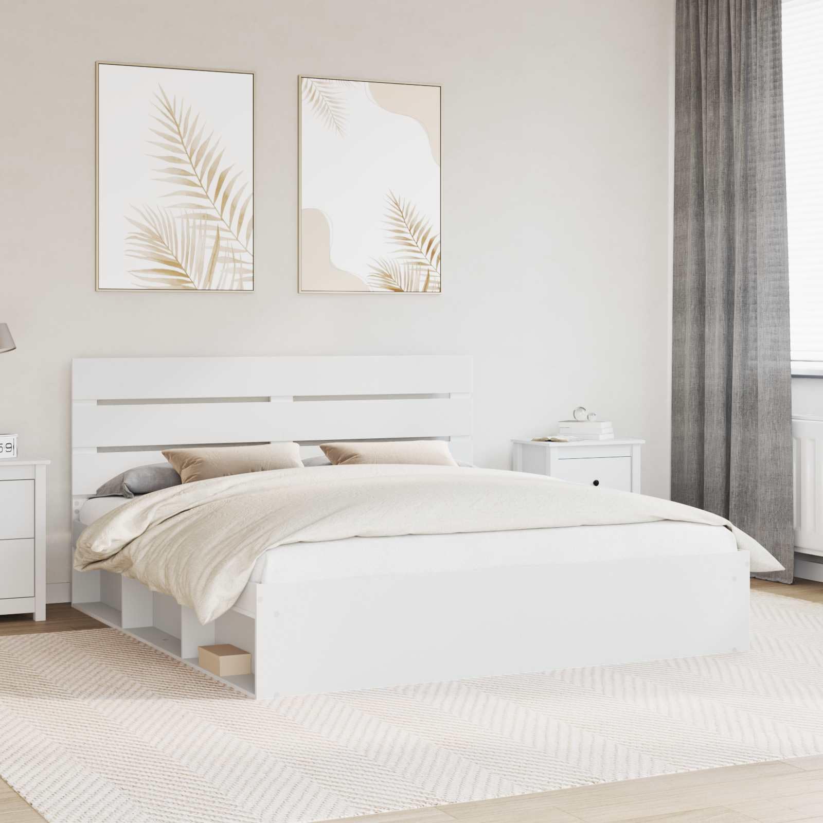 Bettgestell mit Kopfteil Weiß 180x200 cm Massives Kiefernholz Bettrahmen mit Lattenrost