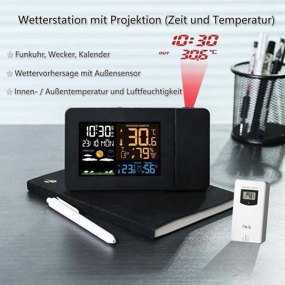 Sveglia Con Proiezione - Proiettore Orologio Digitale A Soffitto - Con Display Della Temperatura Interna/esterna - Doppia Sveglia - Retroilluminazione A Colori - Previsioni Meteo