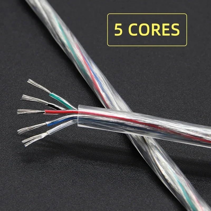 Cable de alimentación Transparente de 1/5m, 28/26/24/22/20/18/16AWG, Cable de Cobre estañado Aislado con PVC, Cable electrónico de luz LED de 2, 3, 4 y 5 núcleos(5 Cores,5 Meters_26AWG)