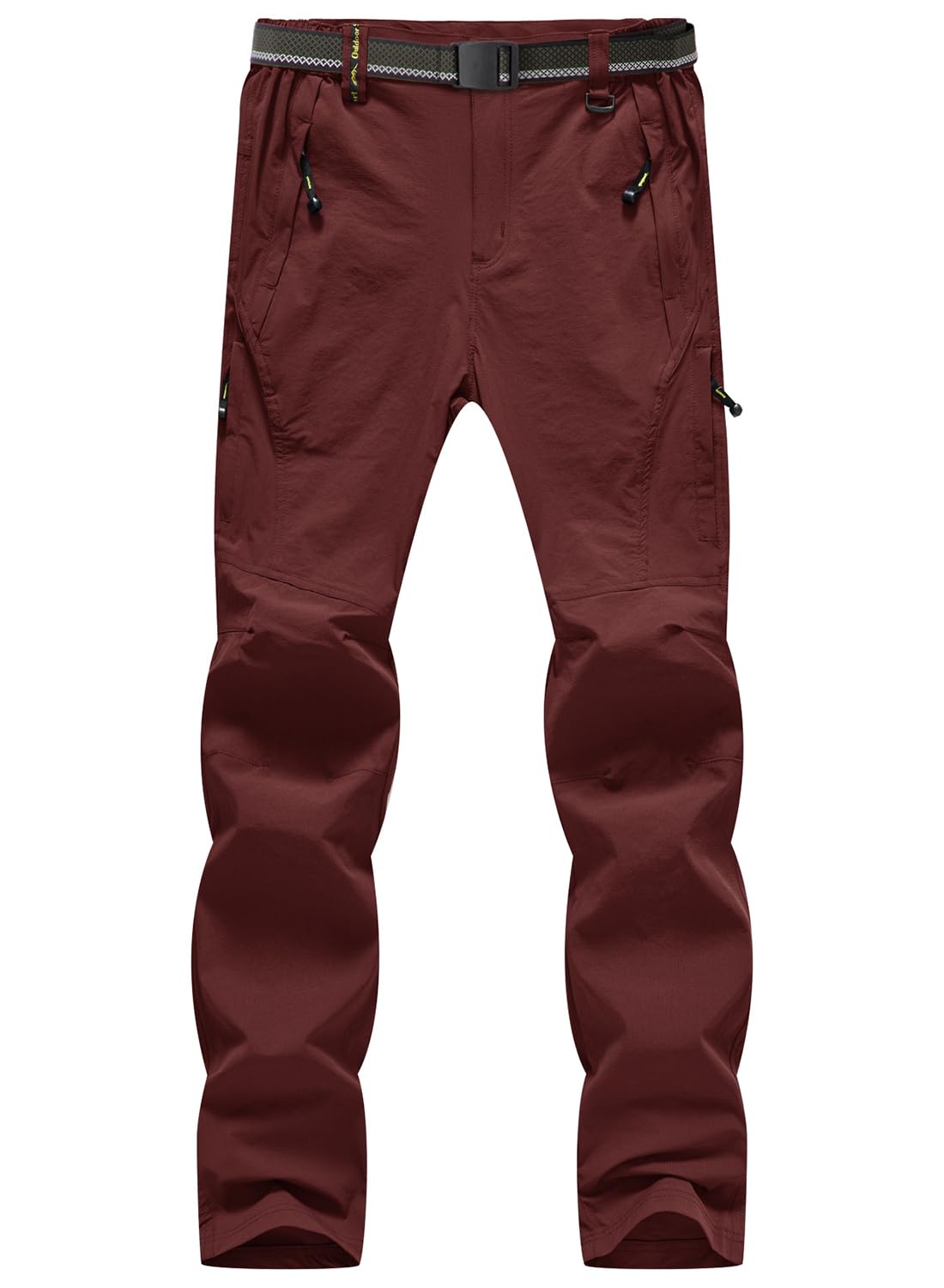 Photo 1 of BGOWATU Men's Hiking Pants Water Resistant Stretch Outdoor Sports Pant Lightweight Travel Pants with Zipper Cargo Pockets Wine Red L