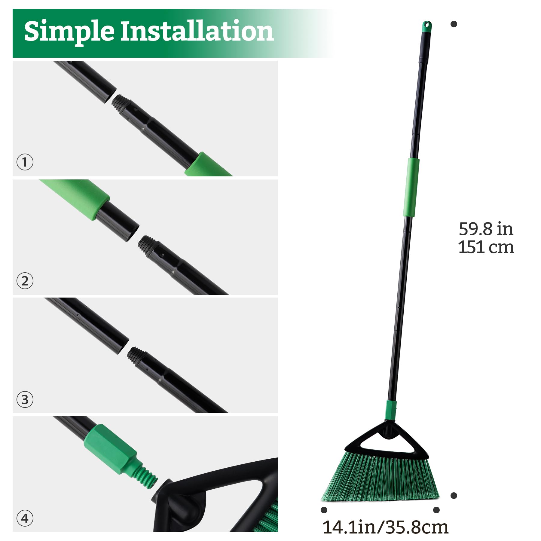 Eyliden Scopa molto resistente, scopa angolare commerciale con manico lungo, superficie ruvida, scopa esterna per garage, cortile, marciapiedi, terrazze, perfetto per cucina, ufficio, lobby