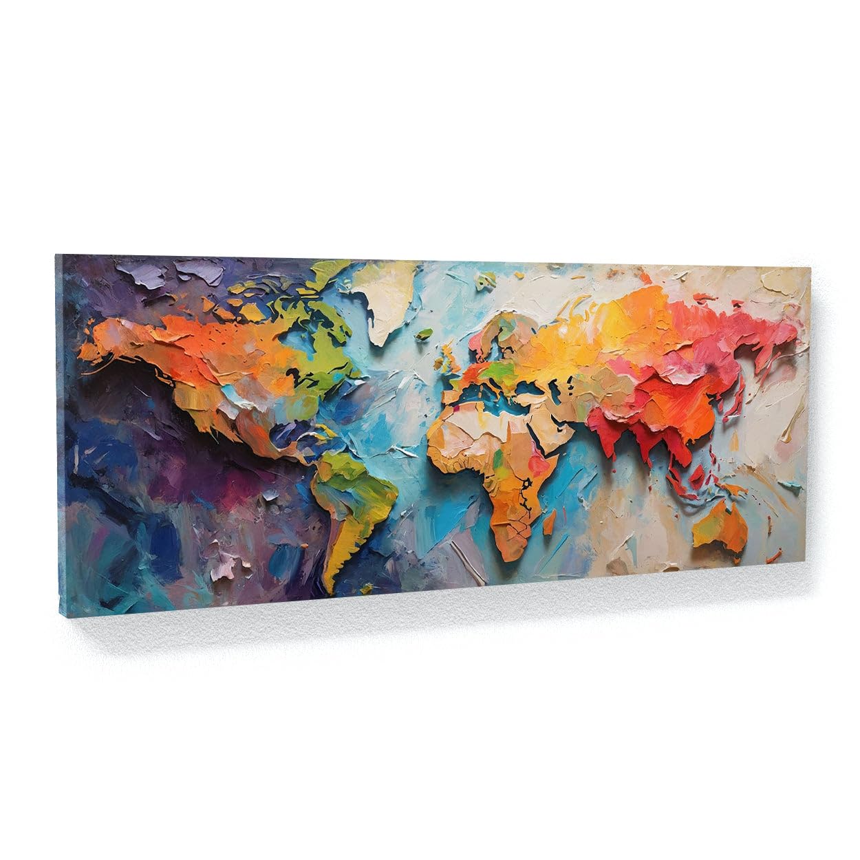 Sense Canvas Carte du monde colorée 50 sur toile – Décoration murale pour la maison Poster Peinture XL 60 x 24 / 1,9 cm