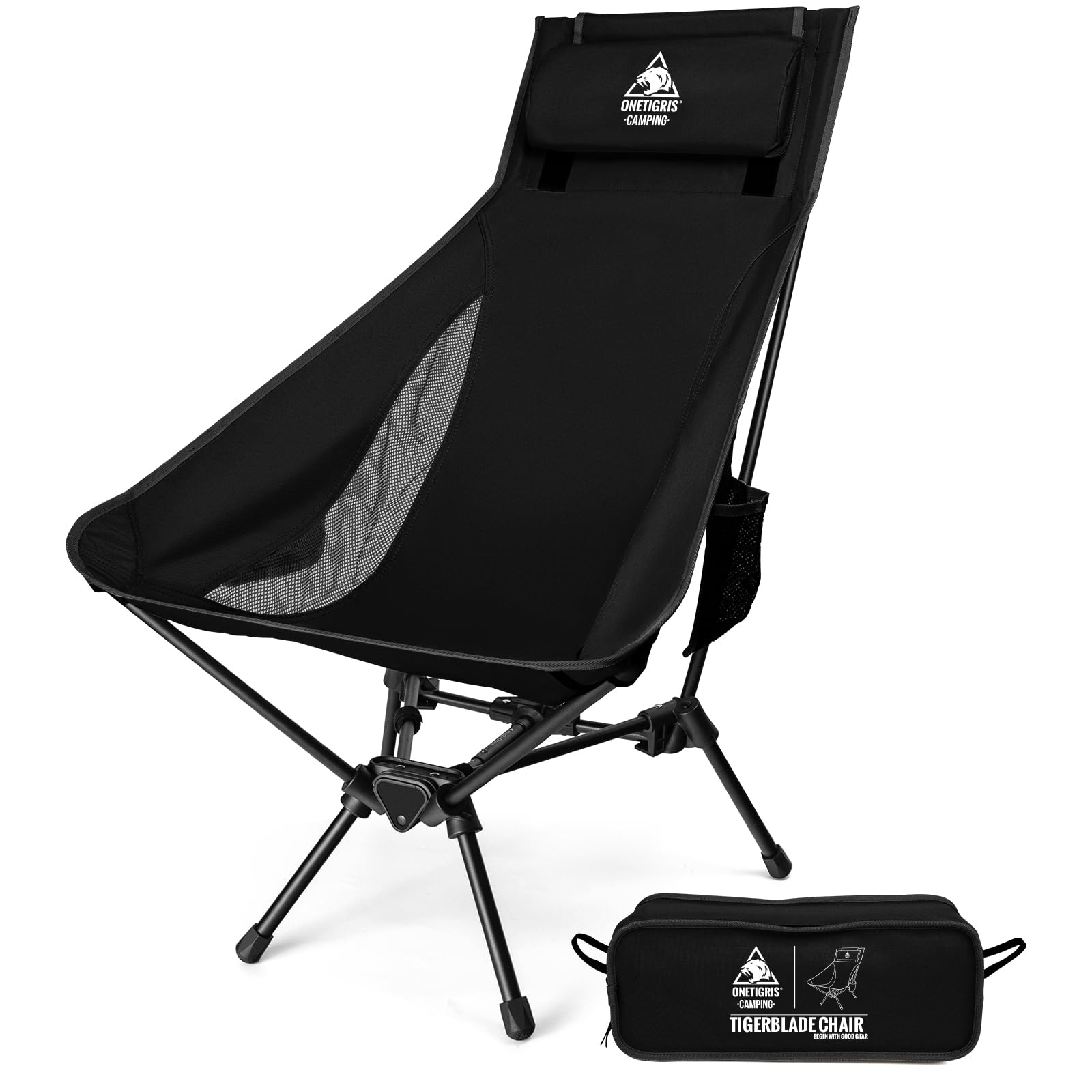 OneTigris Tigerblade High Back Camping Chair with Pillow Design, Comfortable Widened Seat Folding Chair