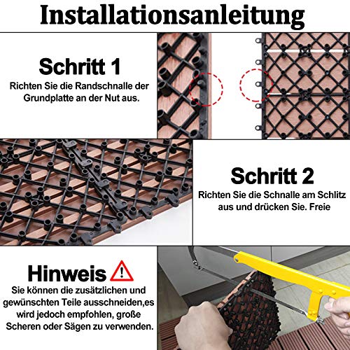 SUBTLETY 5 m² WPC terrastegels, 55 stuks, houtlook, balkontegels, 30 x 30 cm, kliktegelset met drainage rooster, kunststof tuintegels voor tuin, terras, balkon, vijver (type A, bruin) - Image 6