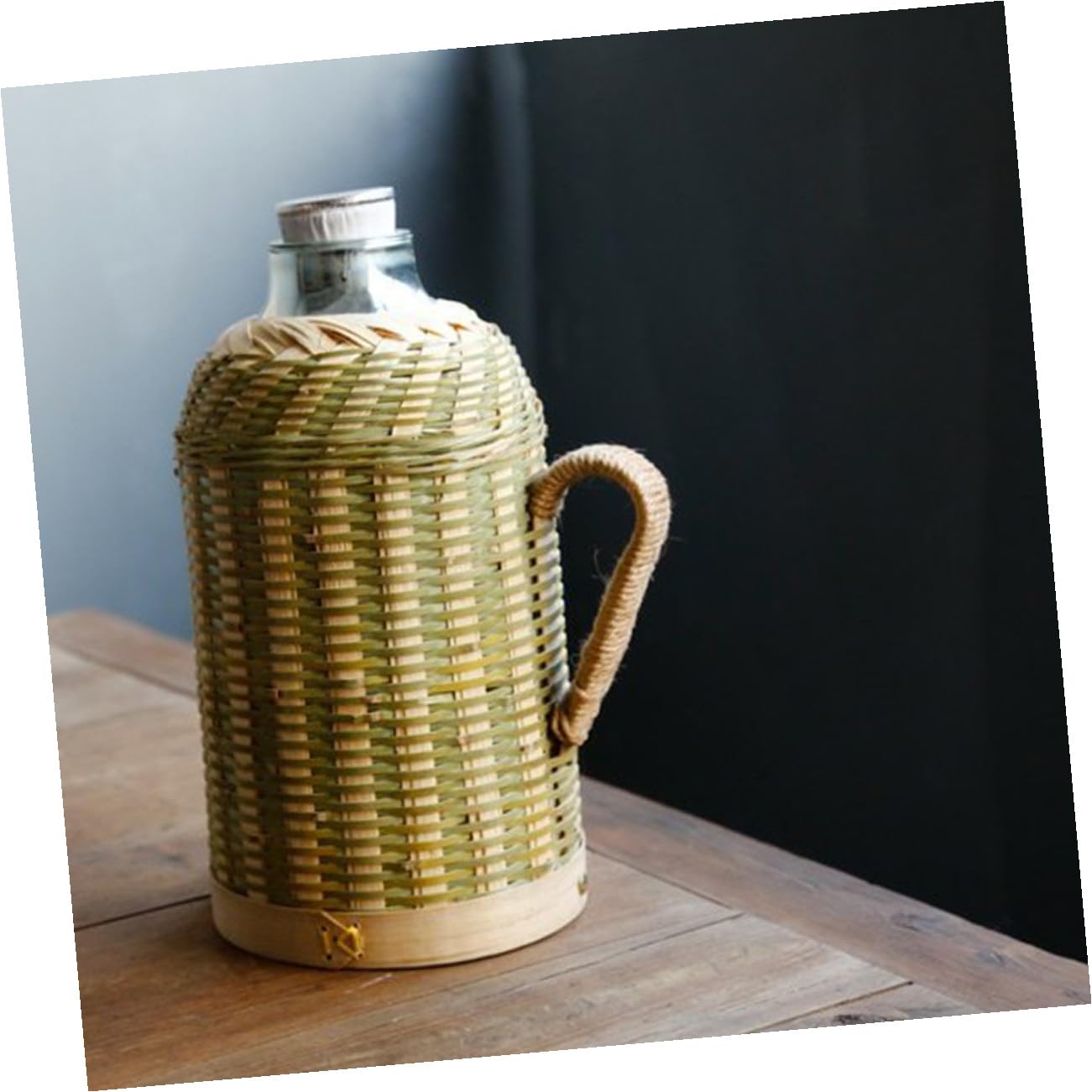 Bouteille d'Eau Isotherme Tissée en Bambou 16 L Doublure en Verre Gourde Rétro pour Randonnée et Maison Pichet sous Vide pour Thé et Eau Chaude Style Chinois Traditionnel