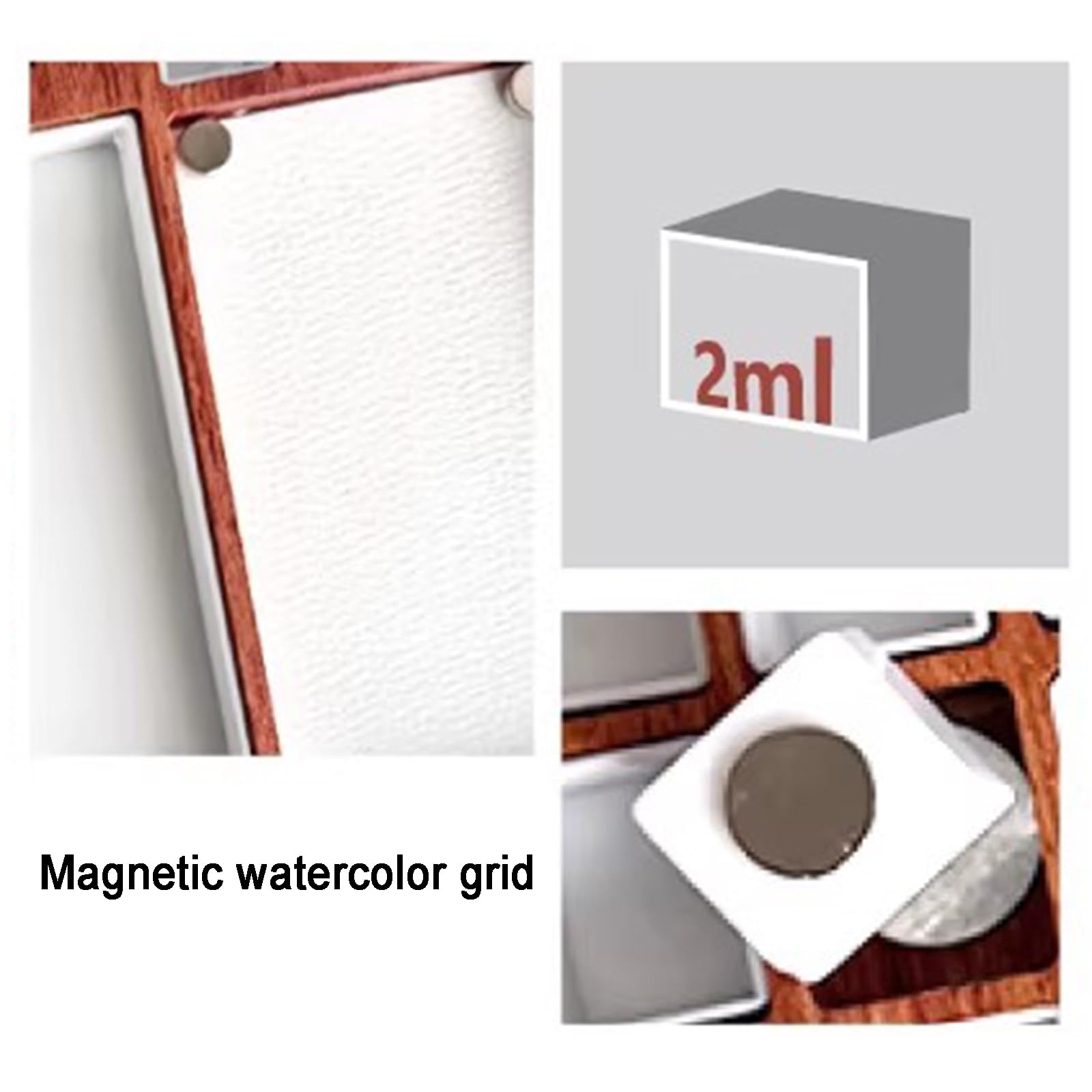 Palette d'aquarelle, mini portable 24 compartiments, boîte en bois de 2 ml avec tasse de lavage, plateau de voyage pour aquarelle, gouache, acrylique, idéale pour les artistes et les étudiants