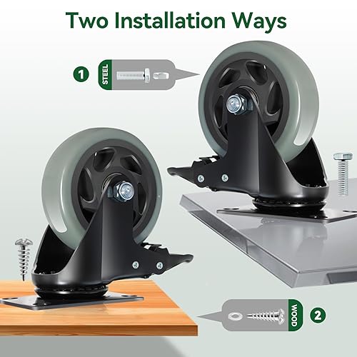 Miniatura 6 de Ruedas giratorias de 4 pulgadas, juego de 4 ruedas resistentes, ruedas de bloqueo BZOLIHEU de alta resistencia, ruedas giratorias silenciosas de