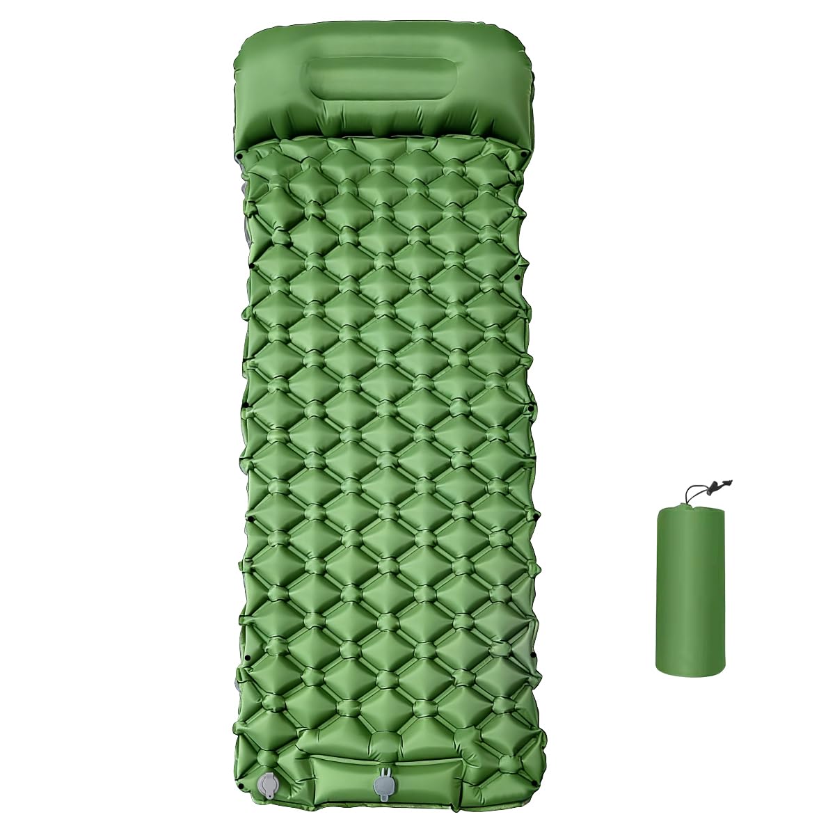 MIALGORITHM Camping Inflating Sleeping Pad, 10cm Thick Mattress with Built-in Foot Pump, Inflatable Sleeping Mat with Attached Pillow, Ideal for Backpacking, Hiking and Outdoor Camping Green
