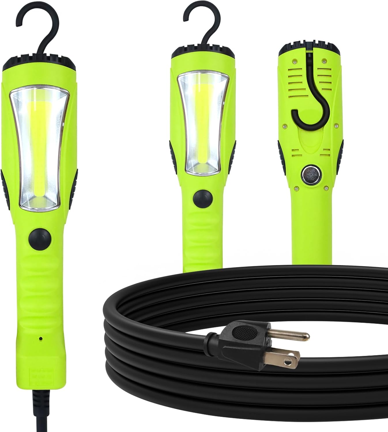 EP 25 Ft LED Work Light, 1200 Lumen COB LED Trouble Light - 16 Gauge SJTW Indoor Outdoor Extension Cord, Handheld, Magnetic Base, Rotatable Hanging Hook - Green