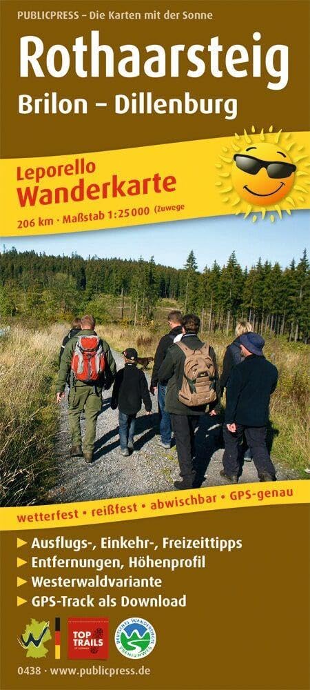 Rothaarsteig, Brilon - Dillenburg: Leporello Wanderkarte mit Ausflugszielen, Einkehr- & Freizeittipps und Zugangswegen, GPS-genau