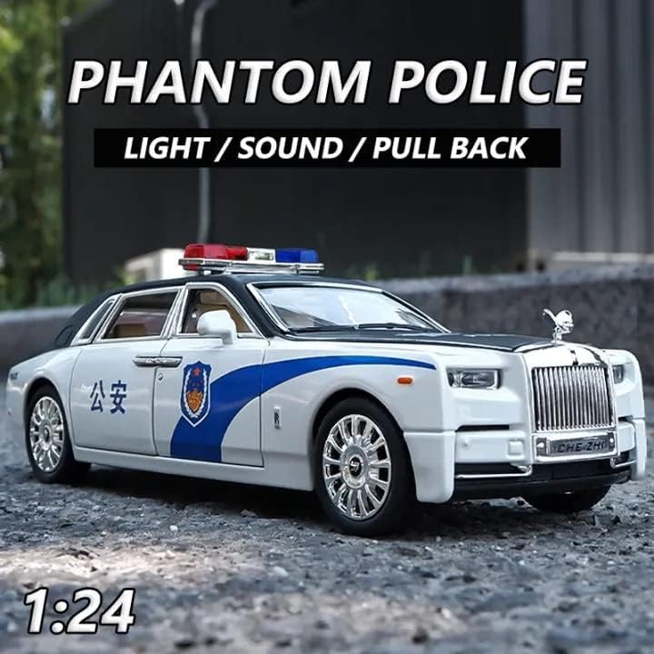 Image of Invite Enterprise Die-Cast Car 1:24 Rolls Royce Police Diecast Metal Pullback Toy Car With Openable Doors & Light, Music Boys Gifts Toys For Kids(1:24 Rolls Royce Phantom Police - White)