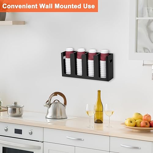 Miniatura 4 de uxcell Dispensador de taza de café desechable de montaje en pared con asas, taza de bebida calientefría y soporte de tapa, organizador de