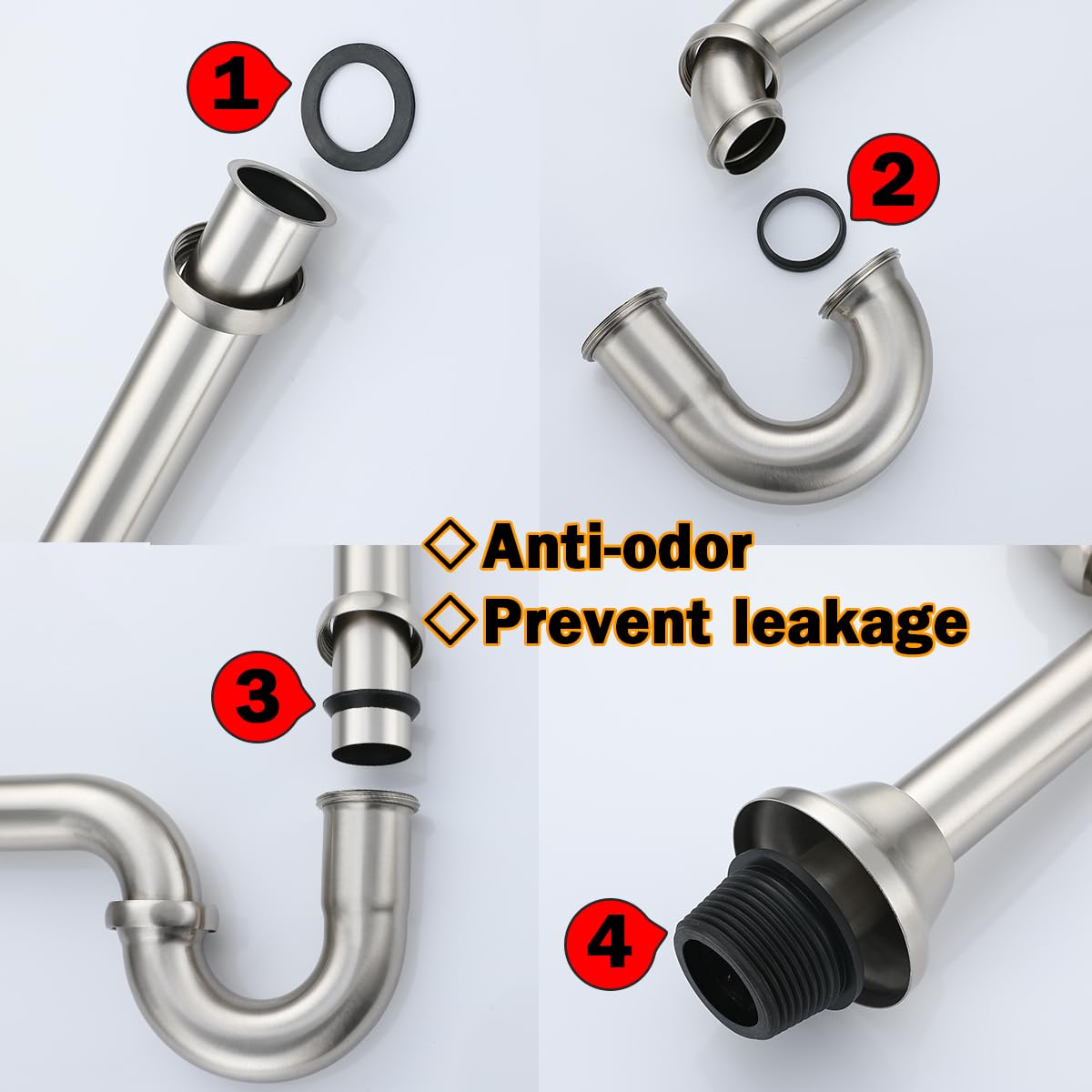 RANDOM RD83555BN-L - Trampa para fregadero de baño en forma de U de 1-1/4 pulgadas con tubo de extensión de junta deslizante, botella de drenaje de residuos de altura ajustable, kit de trampa en P