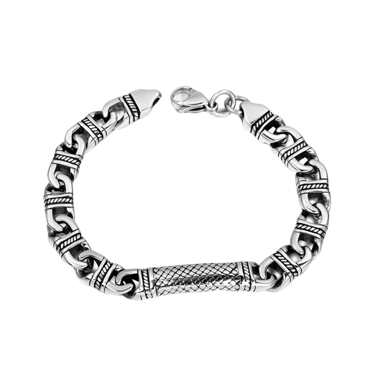 ANAZOZPulseras de Hombre Acero Inoxidable,Pulsera Punk Hombre Pulsera Hombre 22 cm Brazalete 8.6mm Pulsera Hombres Plata
