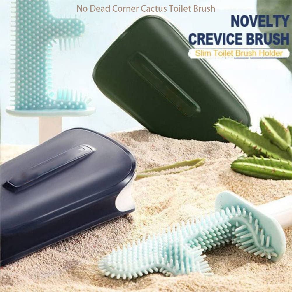 Set scopino per WC in Silicone con Supporto - Detergente per WC a Forma di Cactus Flessibile a Manico Lungo per Una Pulizia Profonda - Scopino per Il Bagno (Bianco)