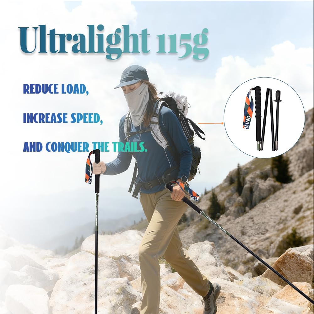 Bastones de senderismo plegables de fibra de carbono ultraligeros – Juego de 2 con mango antihumedad y funda – Ideal para senderismo, montaña y camino