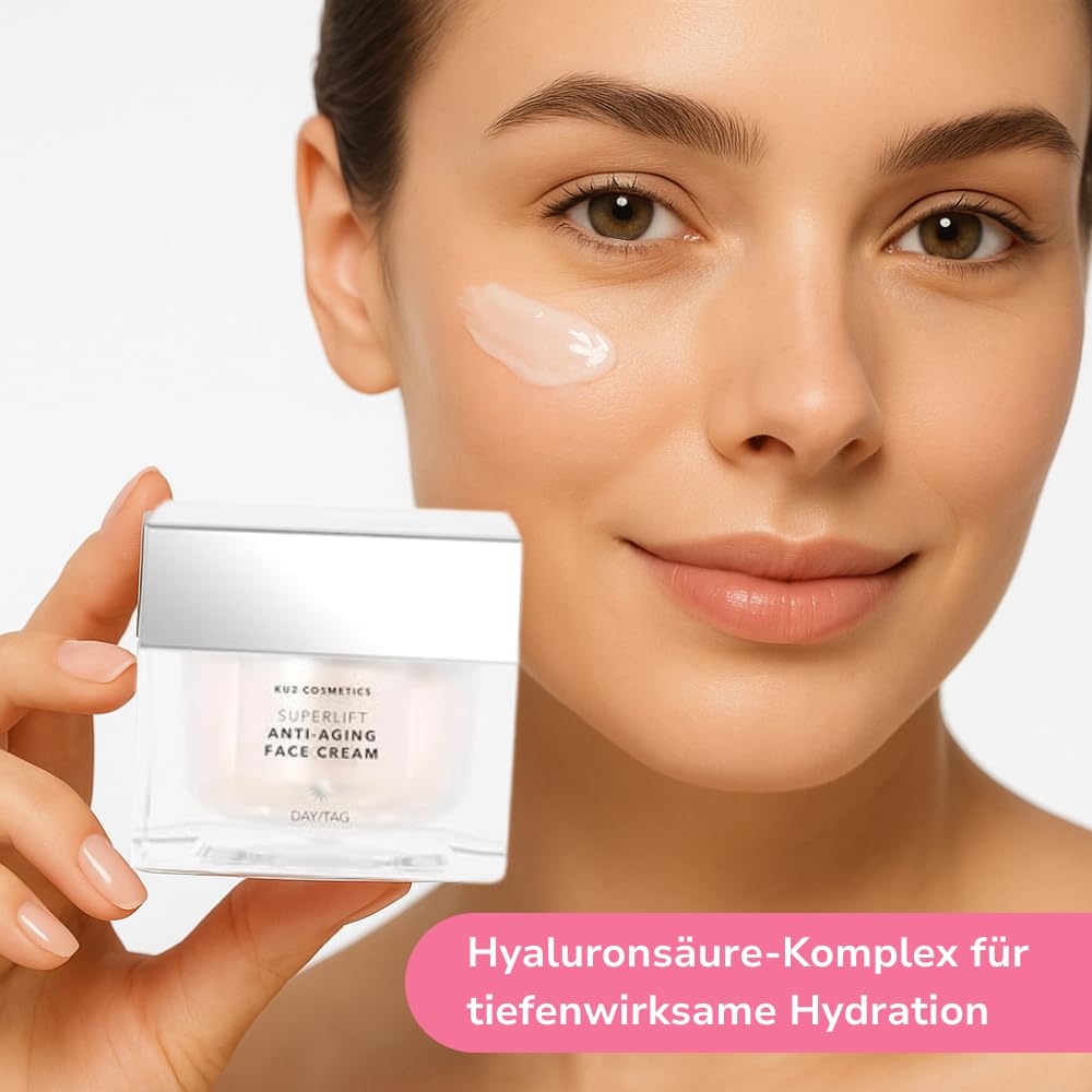 KU2 Cosmetics Crema de día antiedad Superlift, efecto lifting e hidratación intensa, cuidado antiarrugas para una piel firme, fabricada en Alemania, 50 ml