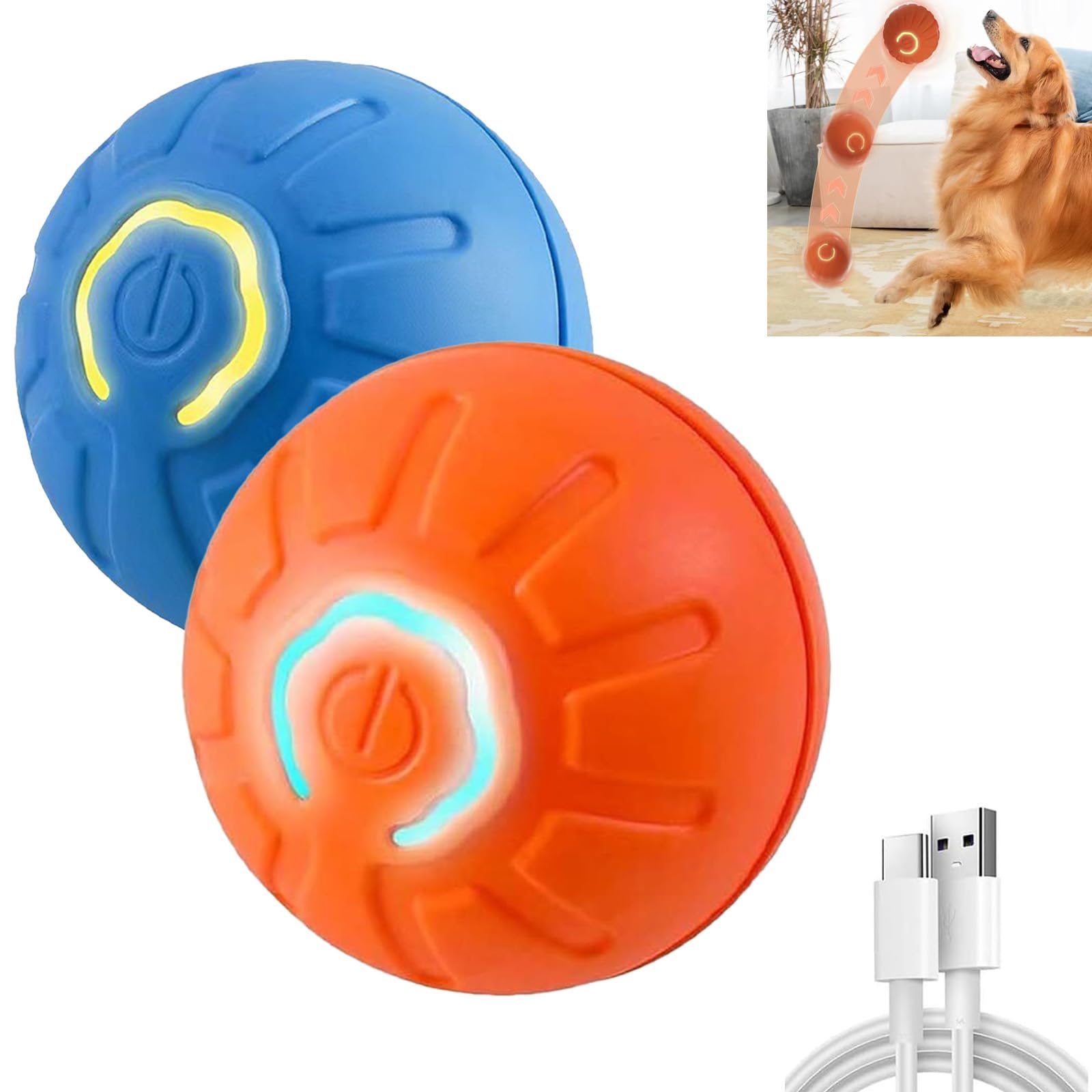 Shaky Ball for Dogs - Automatic Moving, Interactive Bouncing Vibrating Toy - USB Rechargeable for Small, Medium, Large Dogs (Mix)