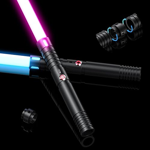Juxaxia Lightsaber, LED Light Saber with 15 RGB Colors, Lightsabers for 3 Modes, Light Sabers with Connectors, Lightsabers for Dueling, Lightsaber Toy for Adults, Kids, 2 Pack(Black)