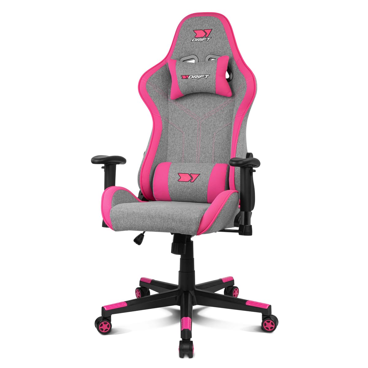 DRIFT GAMING DR90 - Silla Profesional, Tejido Fabric, Reposabrazos 2D, Base Nylon Reforzada, Pistón Clase 4, inclinación, cojin Lumbar/Cervical, Gris/Rosa