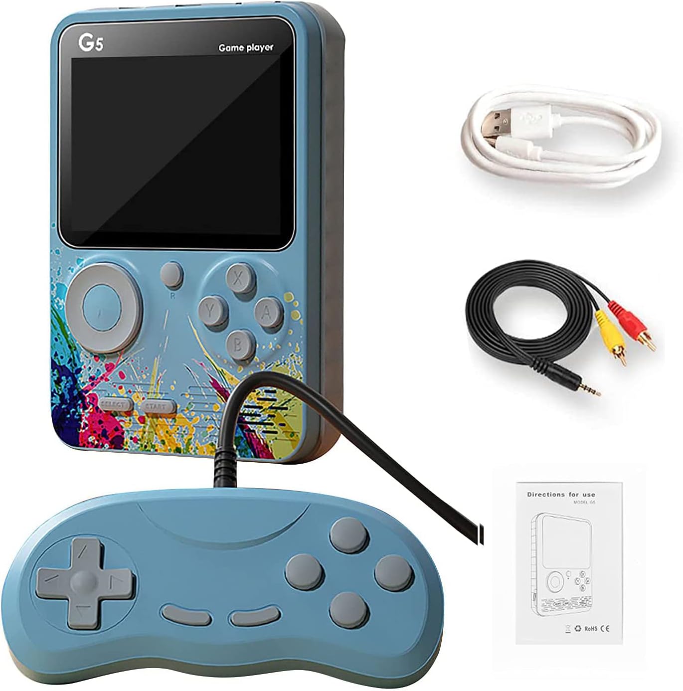 MiRUSI G5 Retro 3 inch Handheld Game Console Built-in 500 Classical FC Games Support for Connecting TV & Two Players (Blue) : Toys & Games