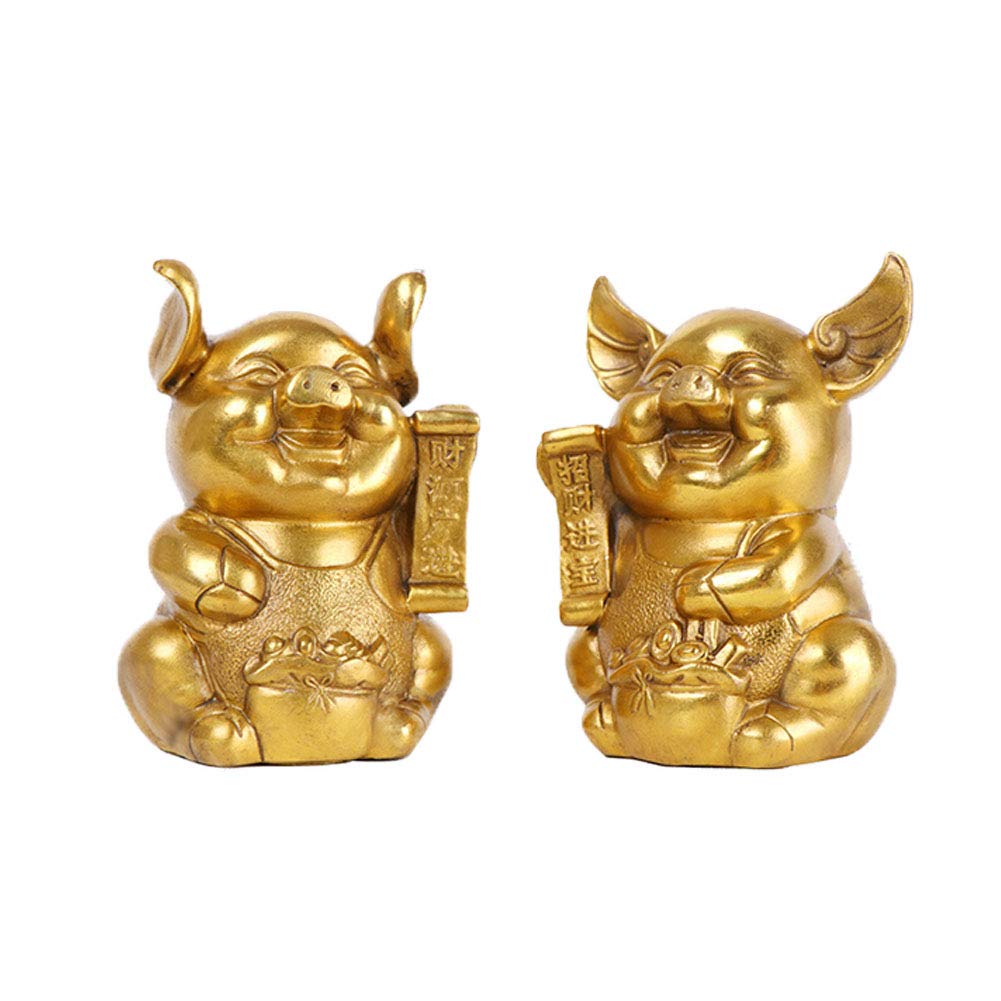SBCGFY Sculpture Statue Ornaments - For Living Room, Table Decor, Feng Shui Zodiac Pig Lucky Fortune Pure Copper Crafts Statue, A Pair Zodiac Pig Decorations, For Your Home Office Décor Gifts