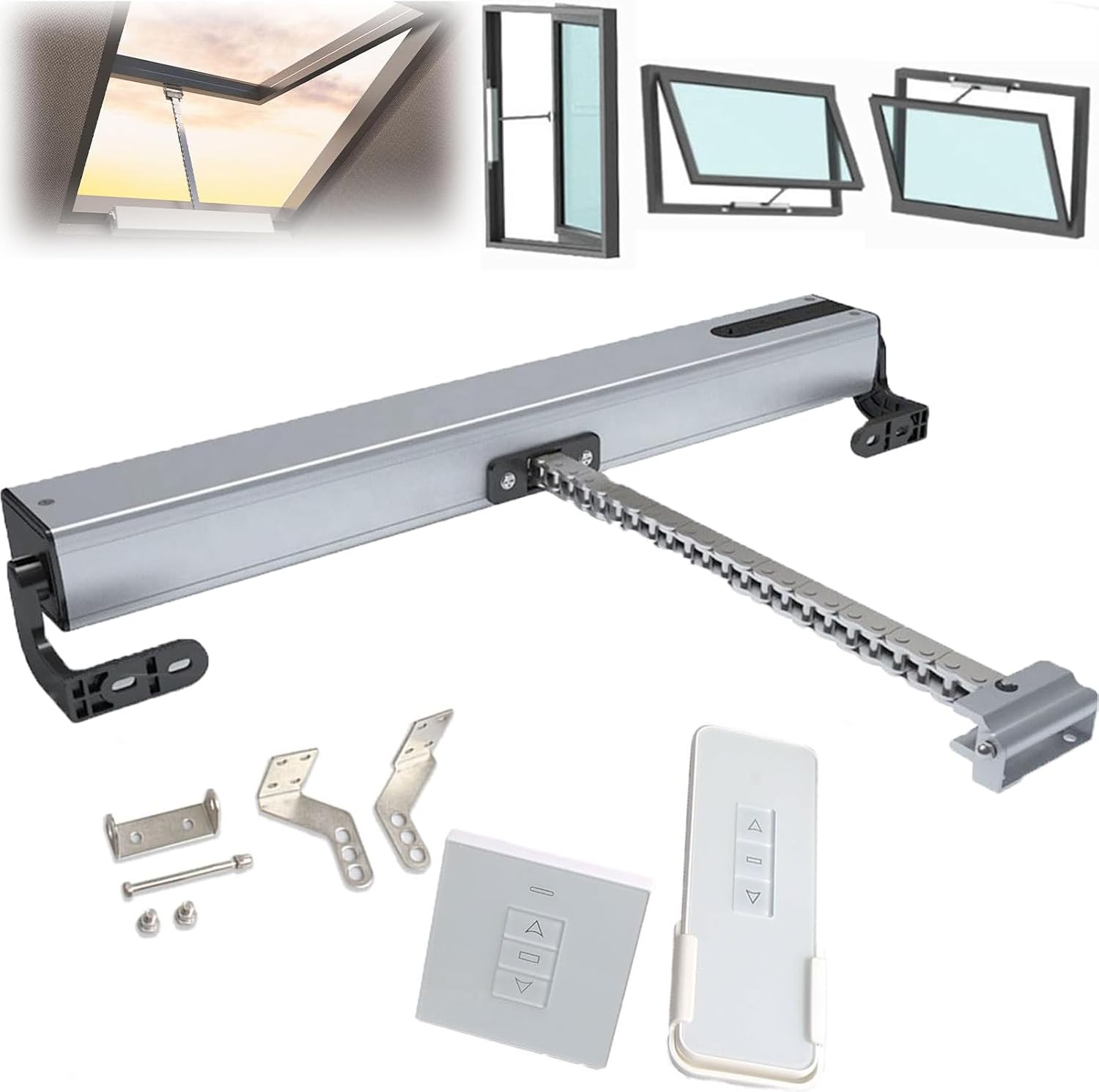 24v Electric Chain Window Opener W/Remote Control + Switch, Automatic Window Openers & Closers, for Skylight Window Greenhouse & Roof Vent, 600mm