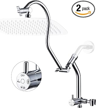 G-Promise All Metal Shower Diverter with Low Handheld Holder and 13 Inch Curved Adjustable Shower Head Extension Arm, 3-Way Diverter Valve with Pause Mode Chrome