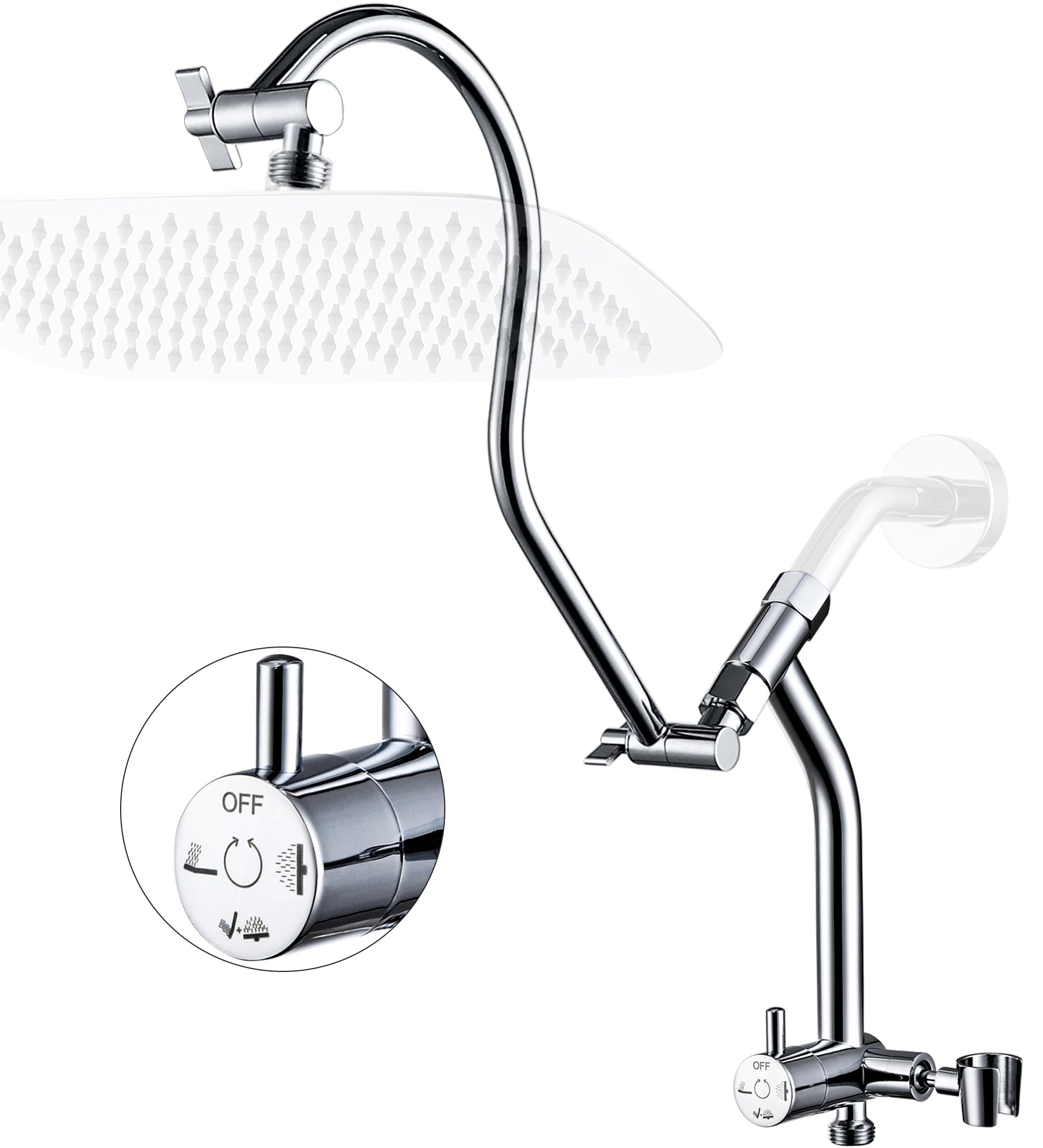 G-Promise All Metal Shower Diverter with Low Handheld Holder and