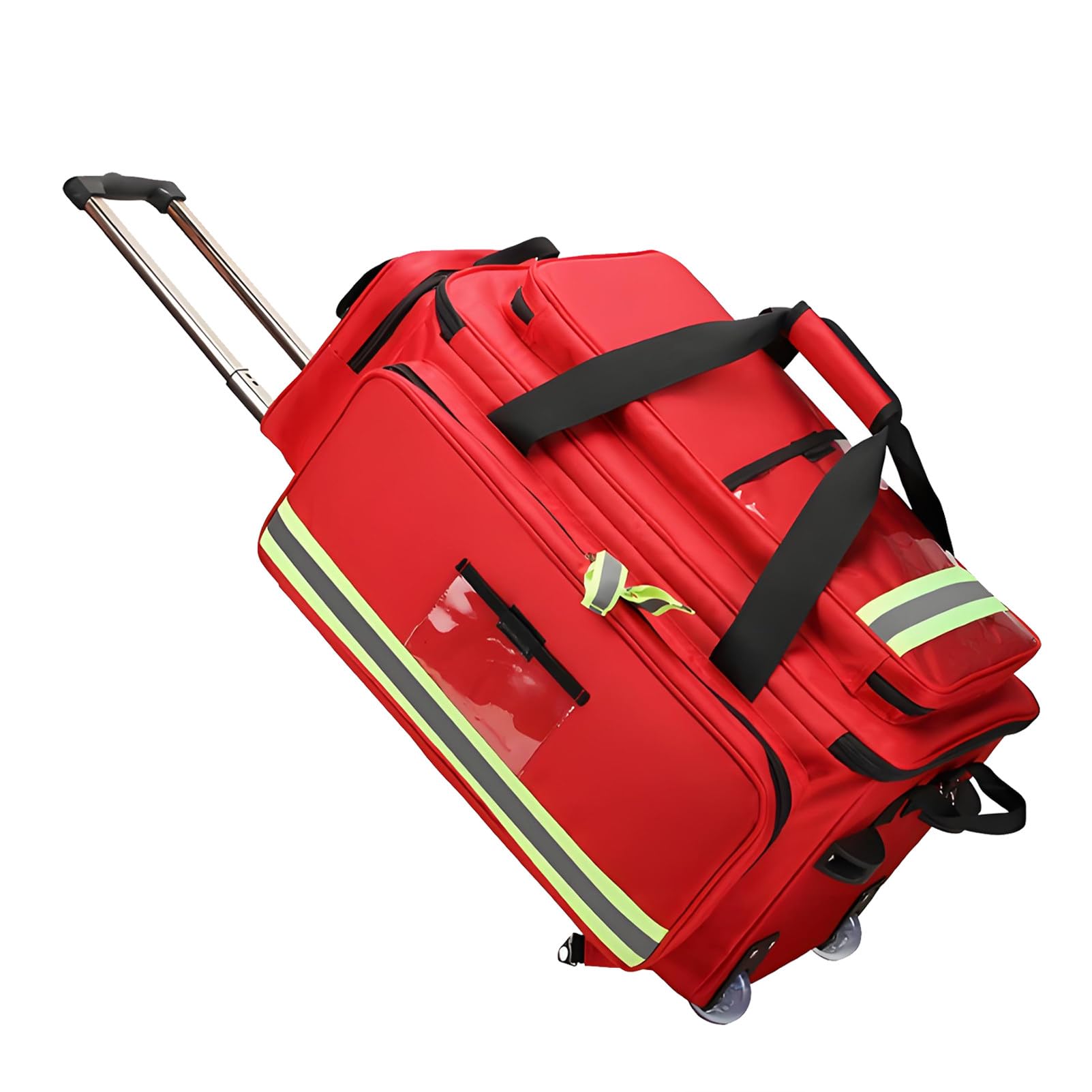 Ofyphth Emergency Medical Backpack Rolling Bag, Large Capacity Responder Trauma Bag, Professional First Aid Backpack, with Reflective, for Medical Instruments, Devices, and Accessories. Red