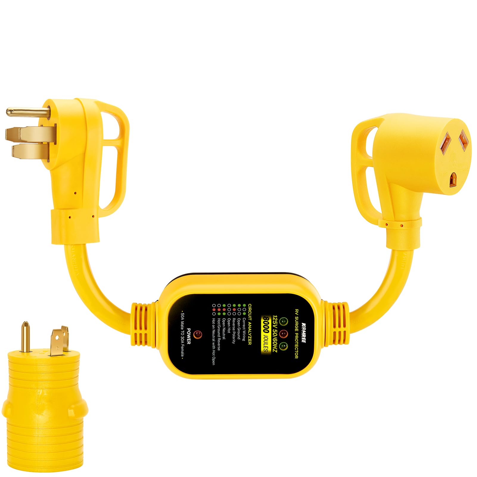 KOHREE 50 Amp to 30 Amp RV Adapter with Surge Protection