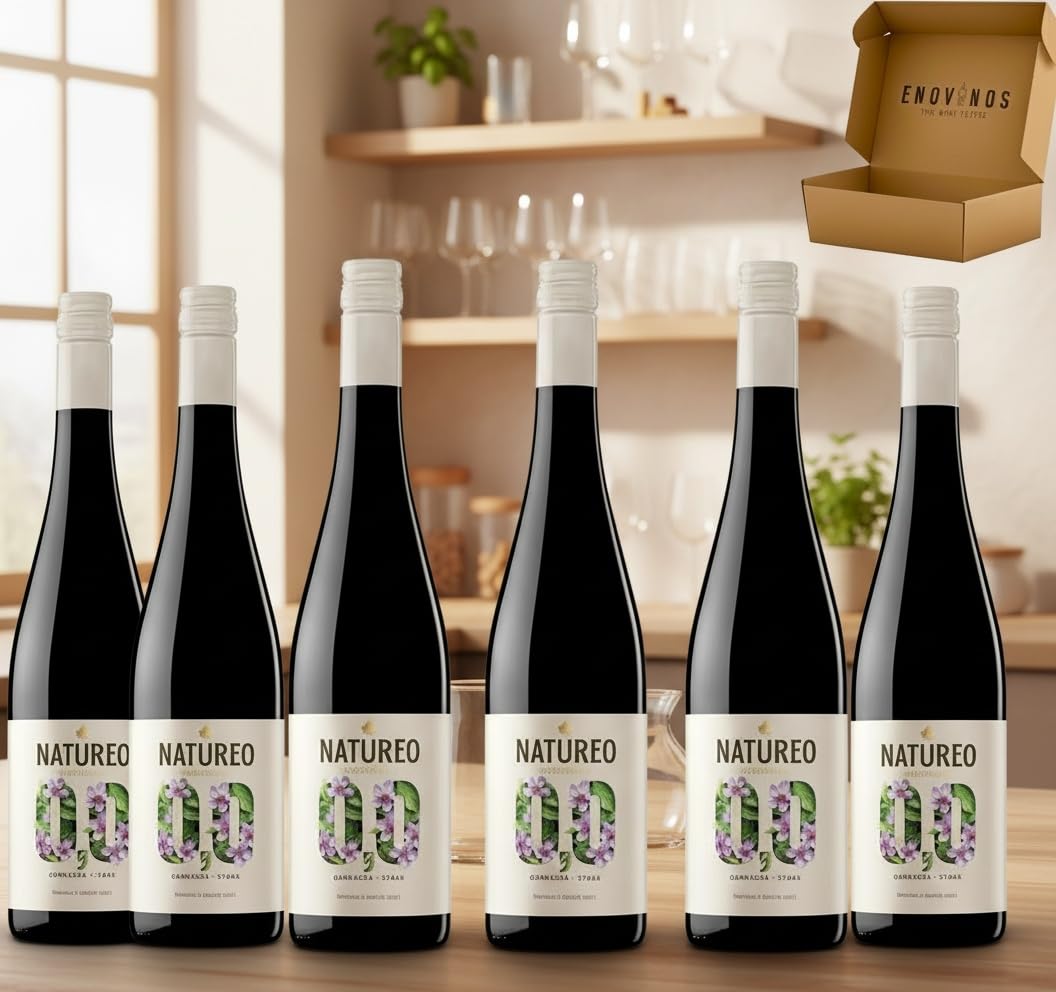 Vino Natureo Garnacha Syrah Vino Tinto desalcoholizado - Bodegas Torres - 6 botellas de 75 cl - Mejor Vino Sin Alcohol - Mejor Seleccion ENOVINOS THE WINE BRAND