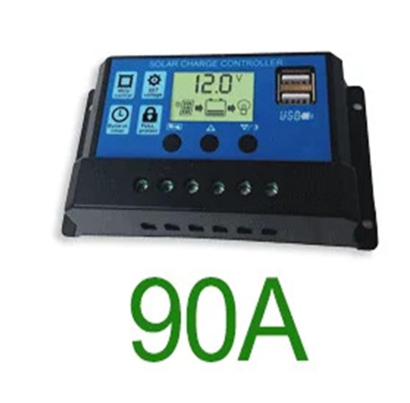 Regolatore Di Carica A Batteria Del Pannello Solare 2USB 12V/24V 10A~100A Controllo A Lampada Stradale Fotovoltaica per camper/camper(90A)