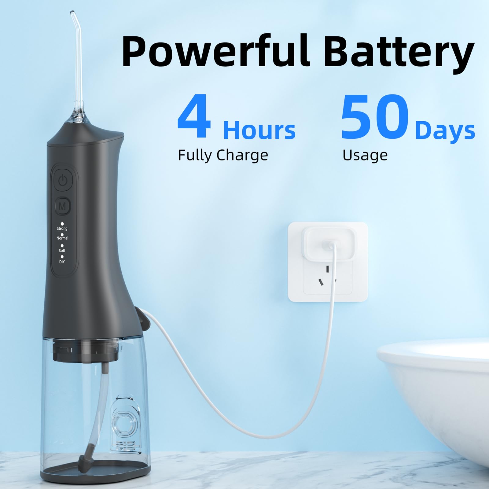 Elektrische Munddusche Kabellos IPX7 Wasserdicht 4 Modi 4 Düsen Grau