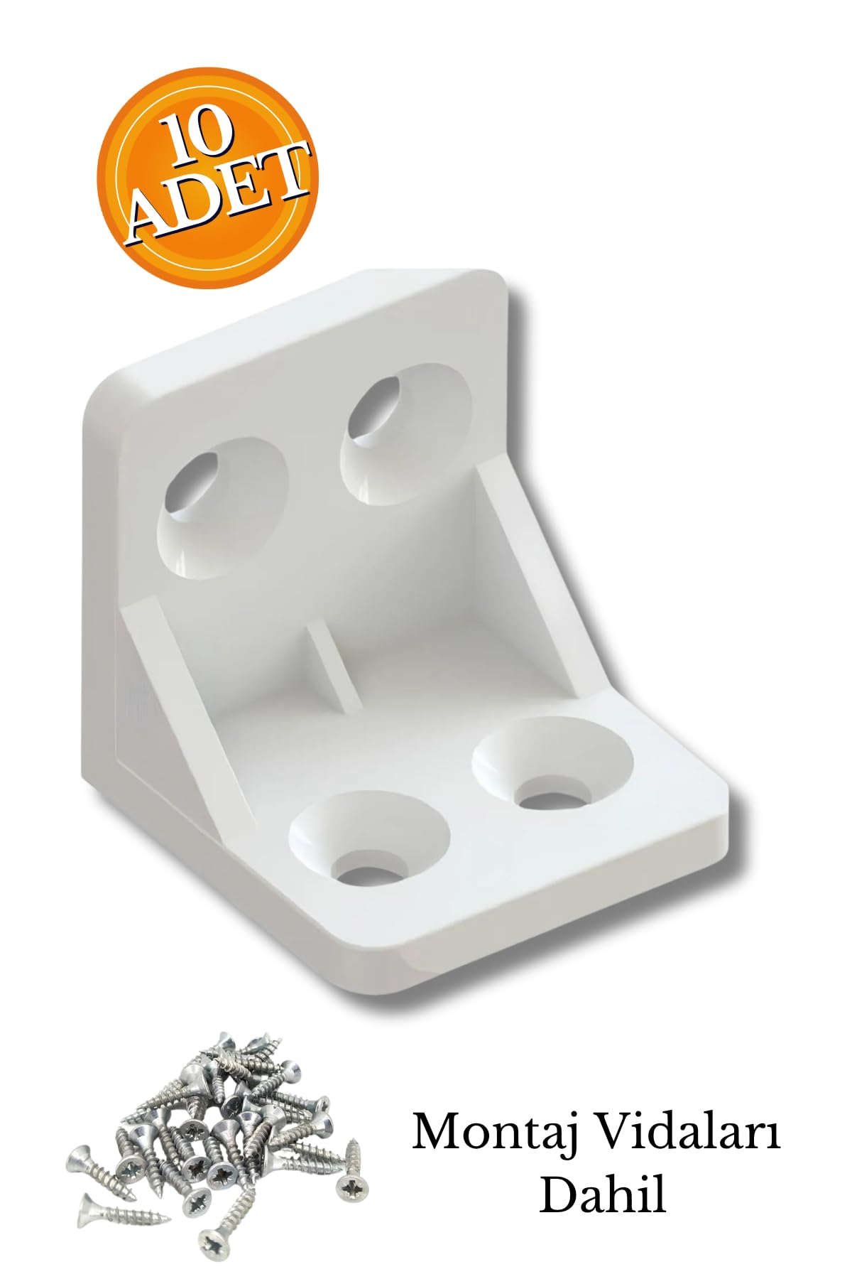 Plastik L Köşe Bağlantı Elemanı, 28x28x28 mm, Montaj Vidaları Dahil, 10 Adet (Beyaz)