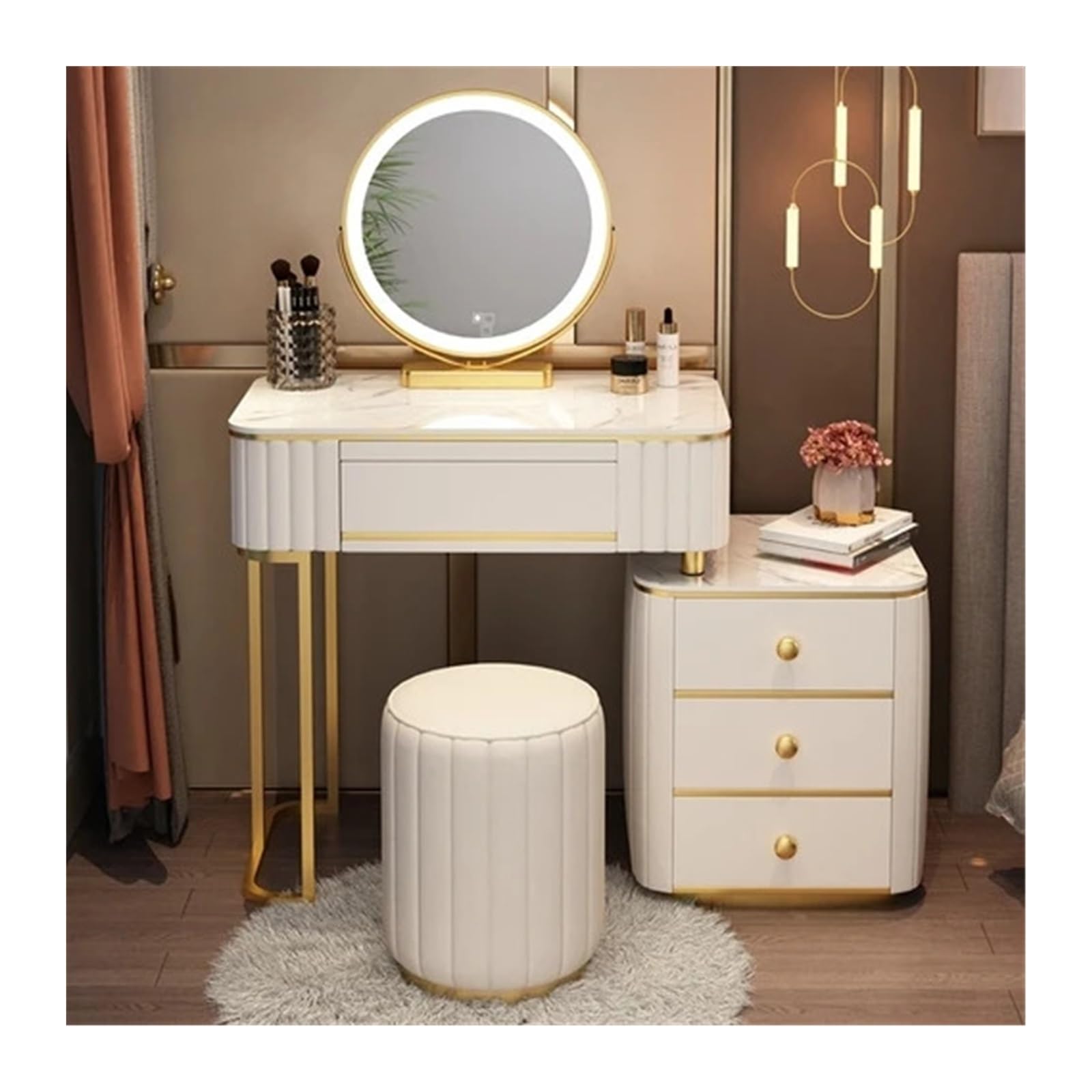 CGCSYZ Vanity Desk Luxury Dressing Table with Mirror Cushioned Stool Bedroom Dressing Table with Drawer Storage Bedroom Furniture Makeup Dressing Table (White L80cm)