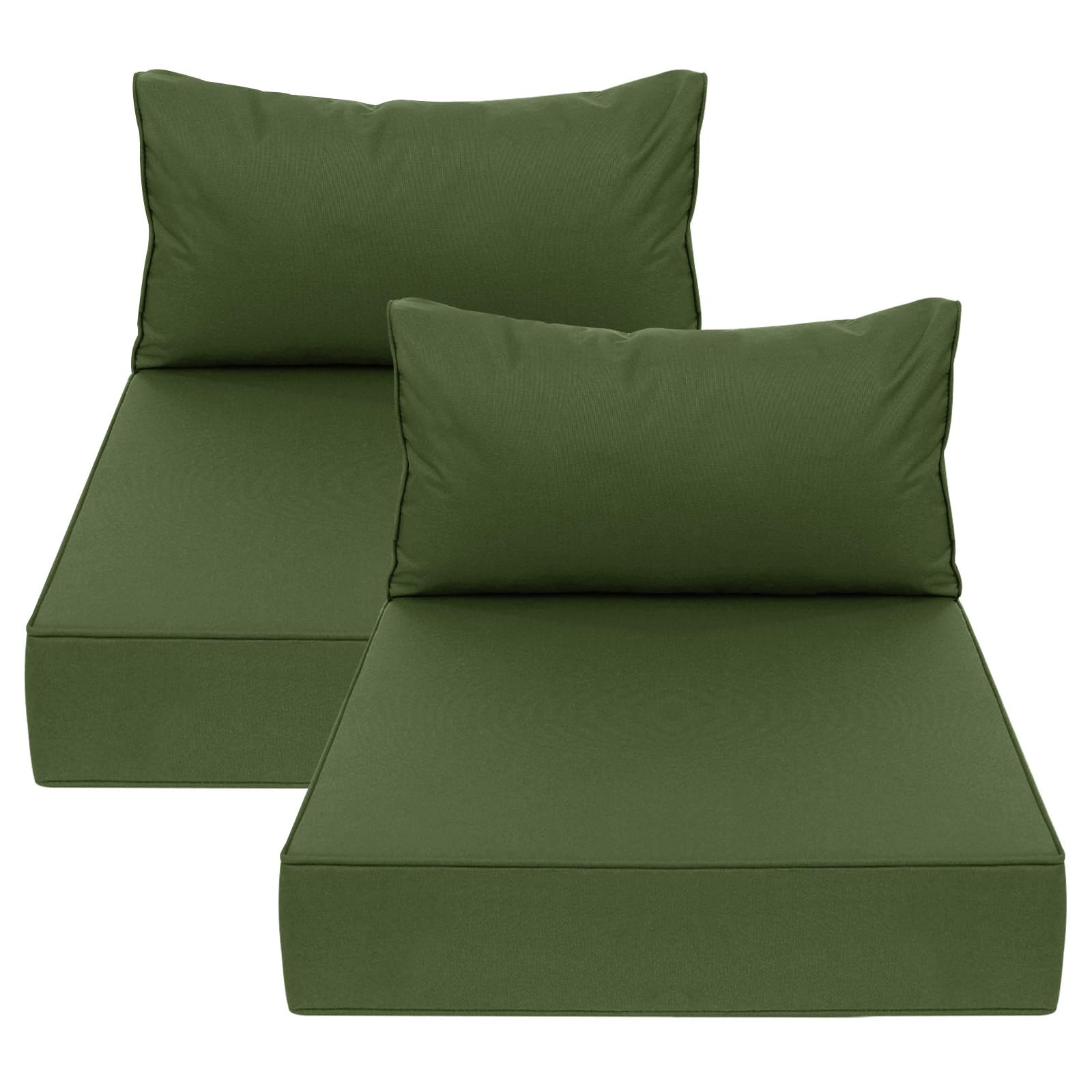 AAAAAcessories Outdoor Deep Seat Cushions for Patio Furniture, Waterproof Replacement Patio Chair Cushions, Set of 2, 23.5 x 25.5 x 5 + 23.5 x 13.5 Inch, Dark Moss Green