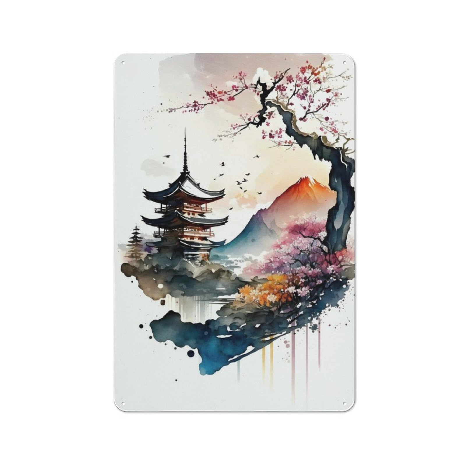 Junmoney Watercolors Japanese 1 Retro Metal Wall Sign 30X20cm With For Bar Or Restaurant, A Housewarming Gift For Hospitality Decor Collectors
