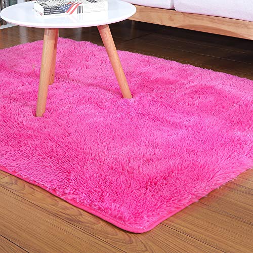 Softlife Ultra Soft Fluffy Area Rugs For Bedroom, Girls And Boys Room Kids Room Nursery Rug, 4 X 5.3 Feet Shaggy Fur Indoor Plush Modern Floor Carpet For Living Room, Hot Pink #TOP3