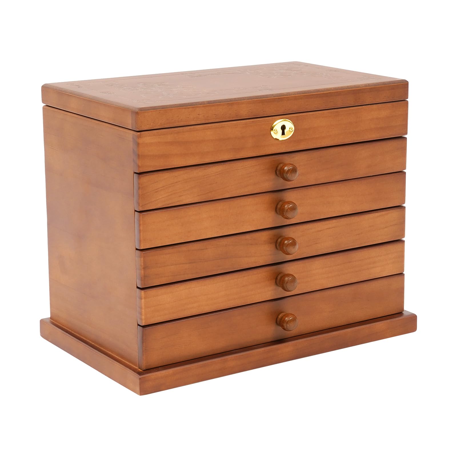 WooDerson Sieradendoos met 5 laden, sieradenkoffer hout, gesneden