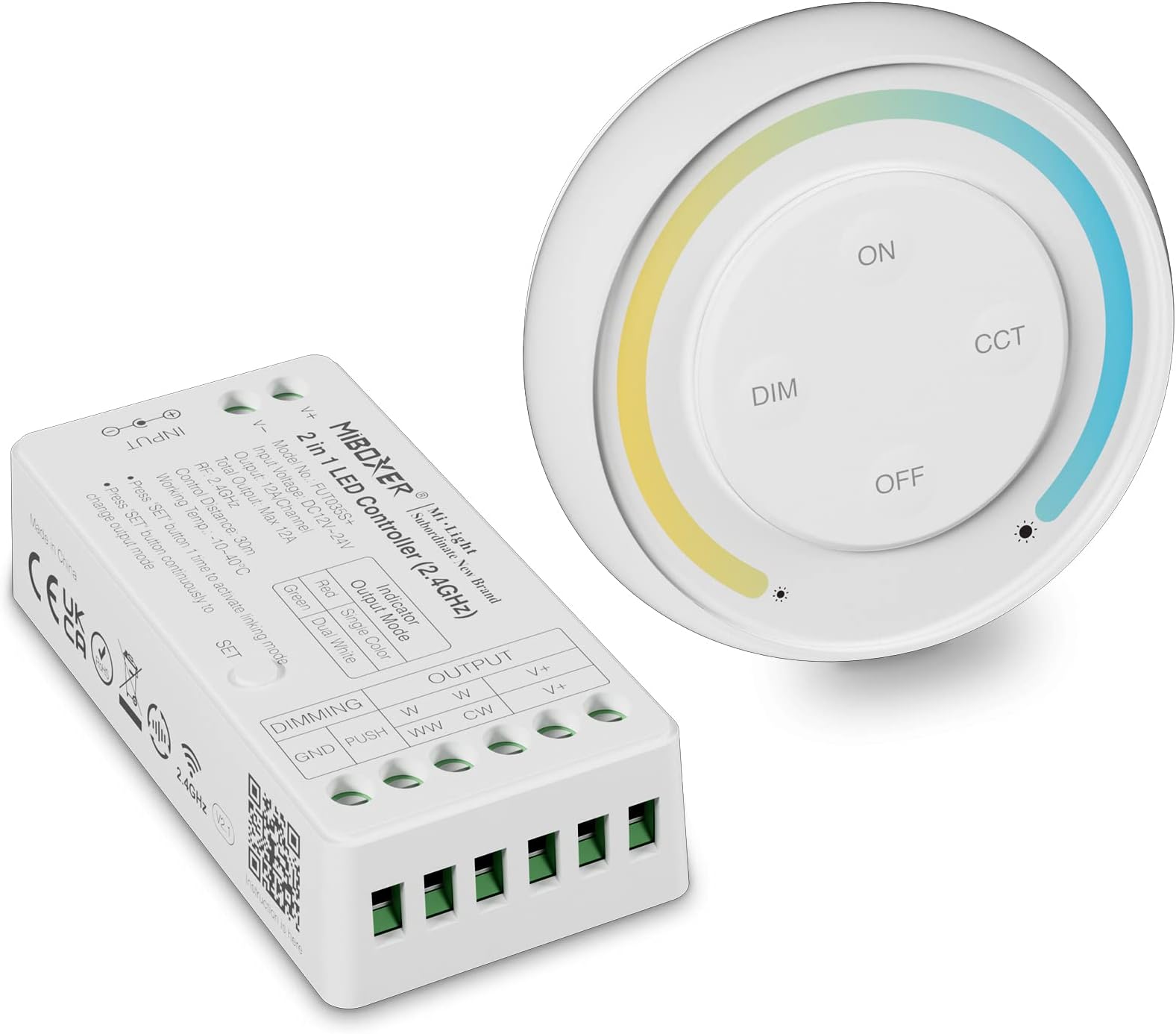 Miboxer 2 in 1 Zigbee 3.0 + RF 2.4G Enkelkleur/Dual White CCT Dimmer