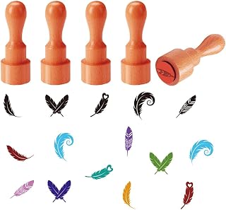 AHANDMAKER 5 Stile Feder Holz Gummistempel Minimalistische Feder Muster Niedlicher Runder Gummistempel für DIY Erstellung Scrapbooking Karten Stempeln Töpfer Ton Handwerk