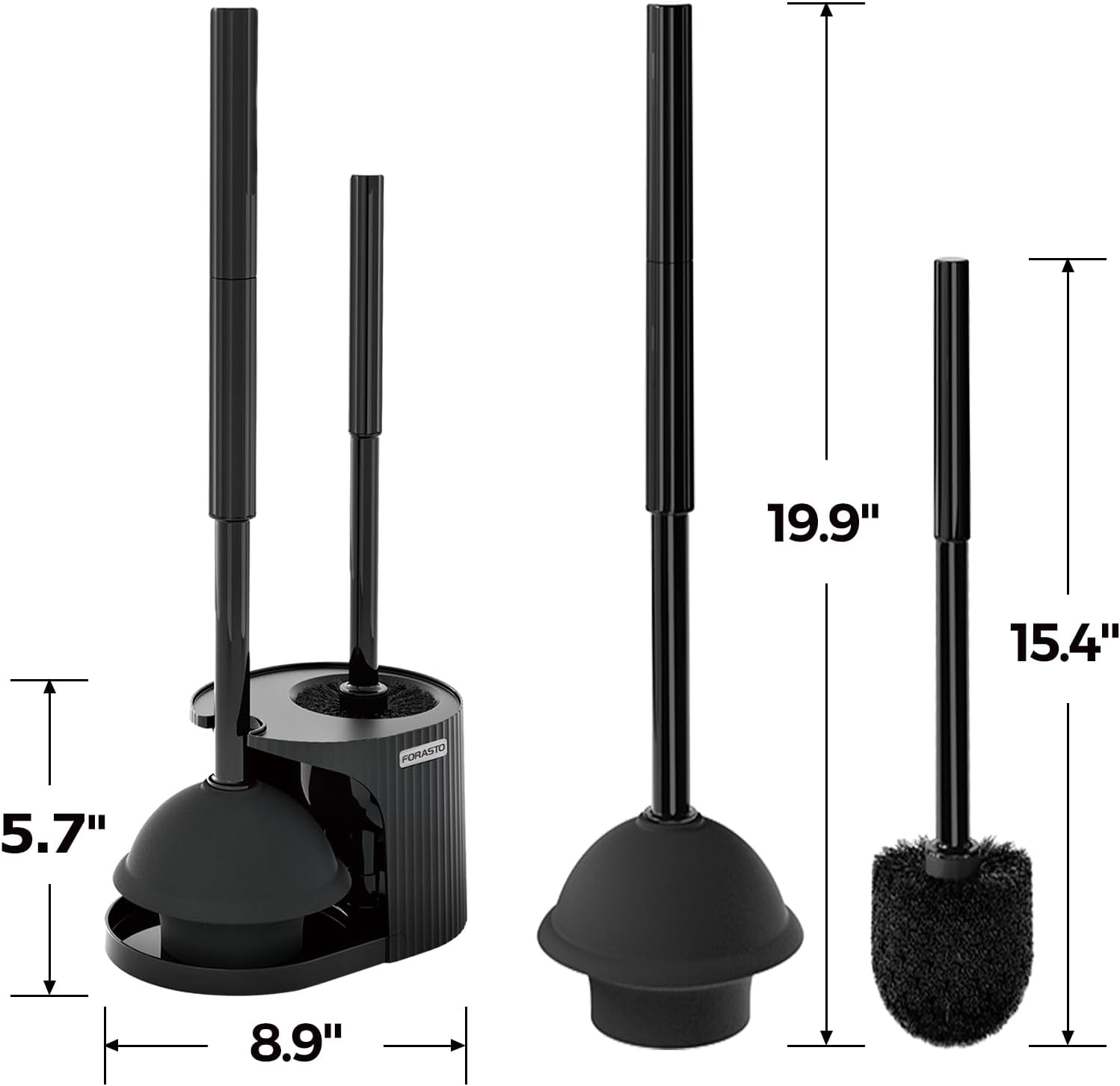 2Pack 2 in 1 Toilet Brush and Plunger Set, Extended Handle Plunger,Toilet Bowl Brush Plunger Set,Bathroom Cleaning Tools,Toilet Brush Plunger Combo,Cleaning Supplies，Bright Black(19.9inch)